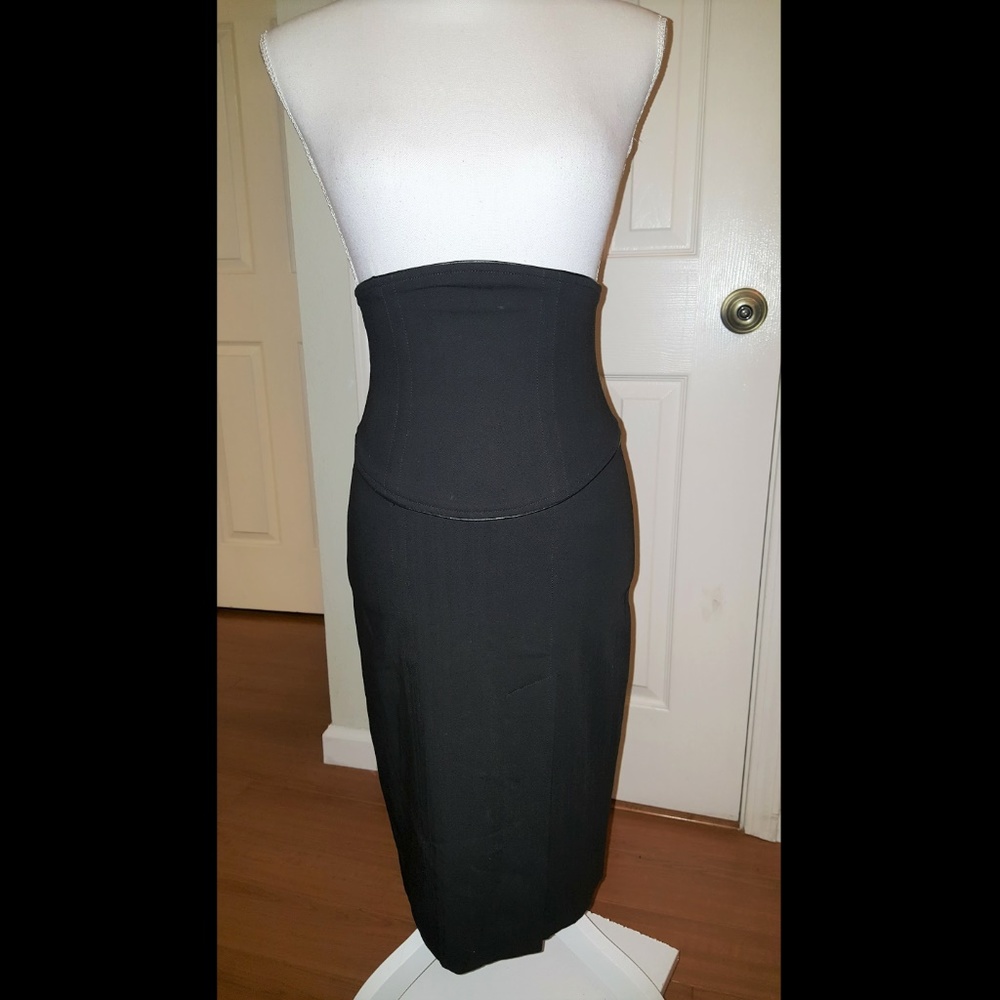 Bebe Womens High Waisted Pencil Skirt Leather Trim